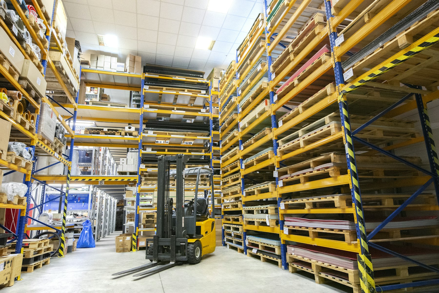 Pallet racking in a warehouse